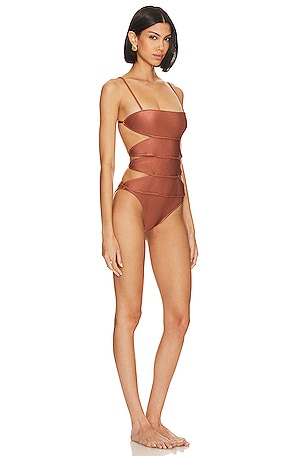 ADRIANA DEGREAS Vintage Orchid Cut Out One Piece in Brown