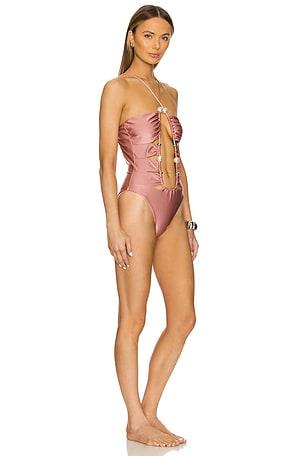 ADRIANA DEGREAS Oyster Cut-Out Pearl One Piece in Rose