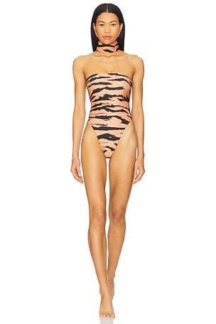 X Sabine Getty High Leg Strapless One Piece Swimsuit ADRIANA DEGREAS