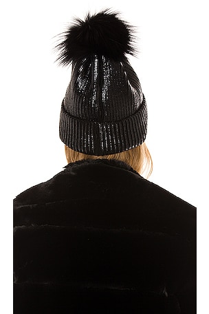 Adrienne Landau Metallic Pom Hat in Black
