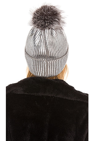 Adrienne Landau Metallic Pom Hat in Metallic Silver