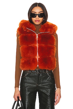 Faux Fur Hooded Vest Adrienne Landau