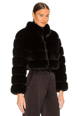 Adrienne Landau Faux Fox Fur Jacket in Black