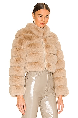 Adrienne Landau Faux Fox Fur Jacket in Beige