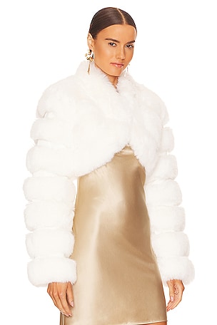 Adrienne Landau Faux Fox Fur Short Jacket in White