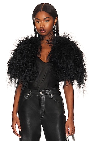 LAMARQUE Didina Feather Bolero Jacket in Black REVOLVE