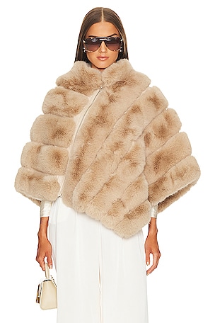 Adrienne Landau Rabbit Fur Cape shawl coat Poncho Cream Tan Womens buy One Size OS