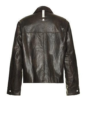 Advisory Board Crystals Aged Faux Leather Zip Jacket in Black