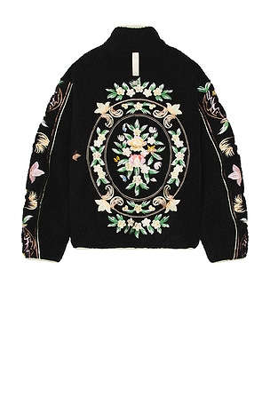 Advisory Board Crystals Floral Fleece Zip Up in Black
