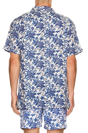 Arrels Barcelona Marmaris x Malika Favre Camp Collar Shirt in Eco Blue in Blue. Size S. Also