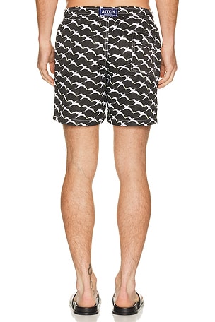 Arrels Barcelona Birds x Clara Arn?s Classic Swim Shorts in Black in Black