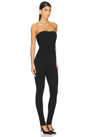 AEXAE Ruched Bandeau Jumpsuit in Black