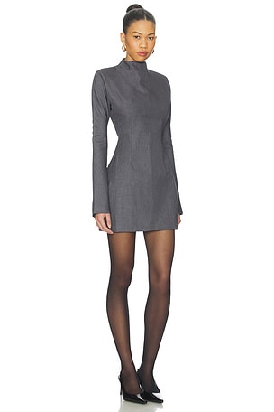 AEXAE Wool Contoured Turtleneck Long Sleeve Mini Dress in Charcoal