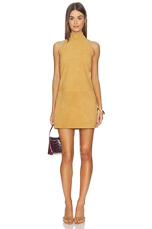 Leather Suede Mini Halter Dress AEXAE