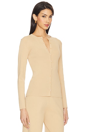 AEXAE Fine Knit Ribbed Cardigan in Tan