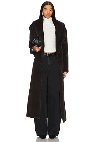 Faux Fur Long Line Belted Coat AEXAE