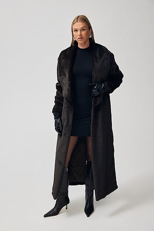 Faux Fur Long Line Belted Coat AEXAE