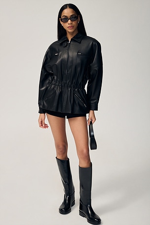 Leather Cinched Mid Jacket