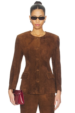 Leather Suede Padded Contour Blazer AEXAE