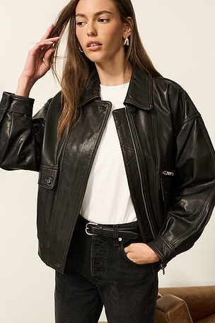 Leather Distressed Moto Jacket AEXAE