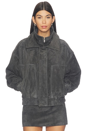 Leather Suede Funnel Bomber Jacket AEXAE