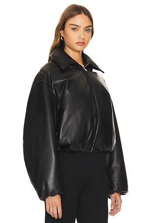 AEXAE Leather Bomber Jacket in Black