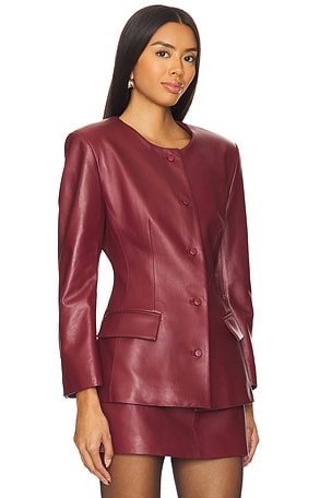 AEXAE Leather Padded Contoured Blazer in Burgundy