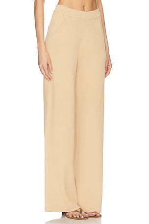 AEXAE Fine Knit Ribbed Straight Leg Pant in Tan