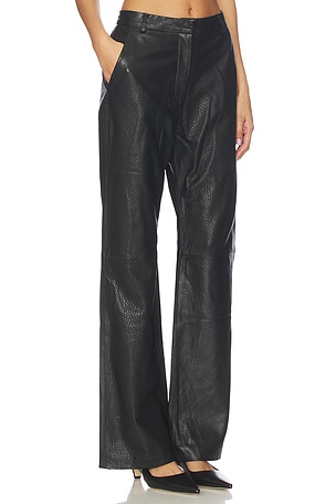 AEXAE Leather Pebble Straight Leg Pant in Black