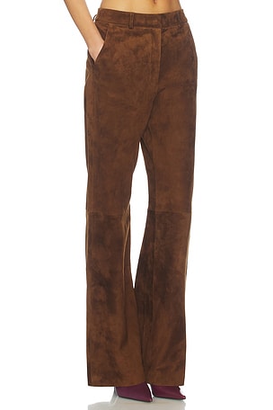 AEXAE Leather Suede Straight Leg Pant in Brown. Size S. Also