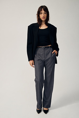 트윌 플리츠 스트레이트 레그 팬츠 AEXAE