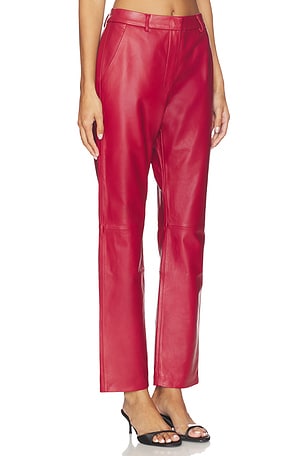 AEXAE Leather Straight Leg Pant in Red
