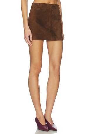 AEXAE x REVOLVE Leather Suede Mini Skirt in Chocolate