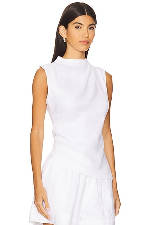 AEXAE Linen Ruched Top in White