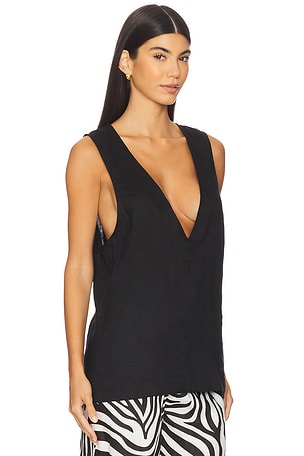AEXAE Linen V Neck Top in Black