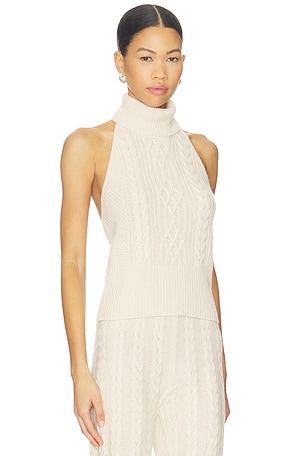 AEXAE Cashmere Cable Halterneck Top in Beige. Size S. Also