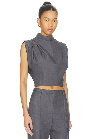 AEXAE Twill Clouched Crop Top in Charcoal. Size S. Also
