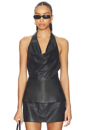 Leather Cowl Neck Top AEXAE