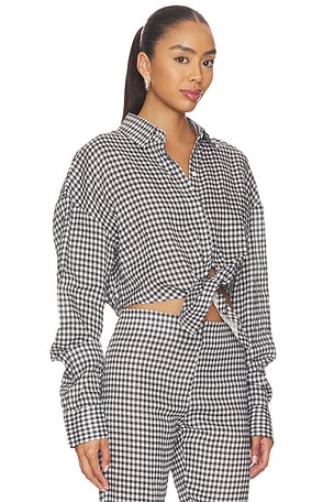 AEXAE x REVOLVE Linen Shirt Tie Top in Black & White
