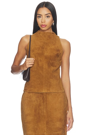 Lamb Leather Suede High Neck Top AEXAE
