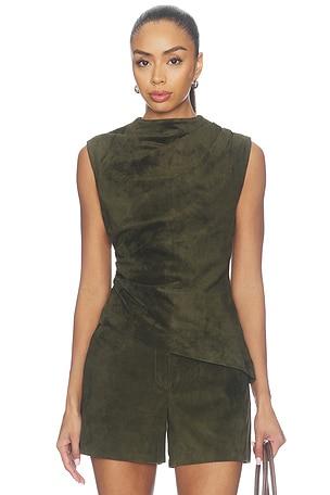 Lamb Leather Suede Ruched Top AEXAE