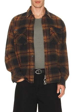 Affliction Live Fast Flannel Shirt in Black,Brown