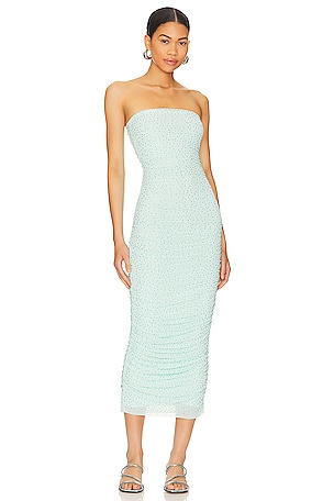 sachin and babi light blue dress AFTER HOURS RHINESTONE MIDI DRESS IN LIGHT BLUE DENIM – AKIRA main image 1