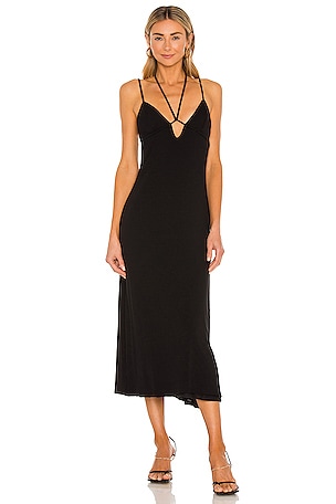 AFRM Lidia Halter Midi Dress in Noir | REVOLVE