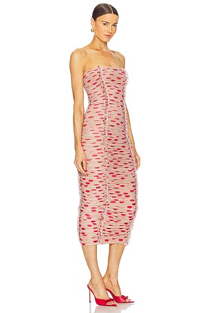 AFRM Yori Midi Dress in Beige,Red