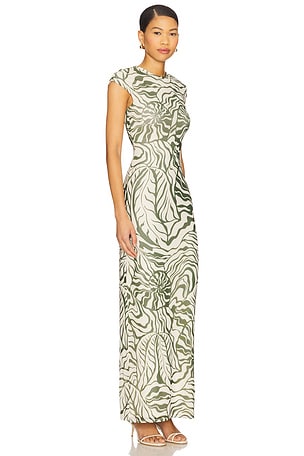 AFRM Cody Dress in Beige,Dark Green