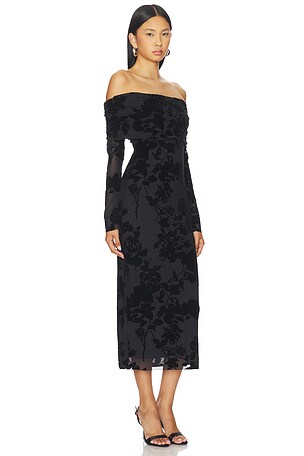 AFRM Cornelia Flock Mesh Dress in Black