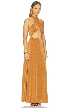 AFRM Kendrick Sparkle Dress in Metallic Bronze, brown