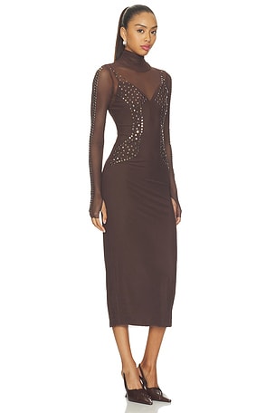 AFRM Shailene Studded Mesh Dress in Chocolate