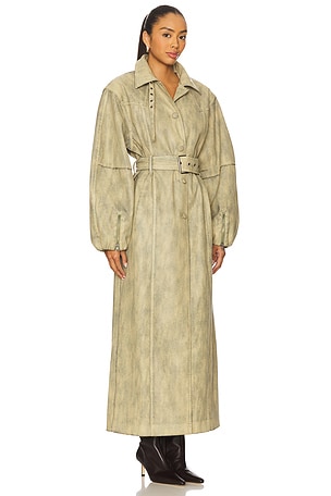 AFRM The Carrington Maxi Trench Coat in Green